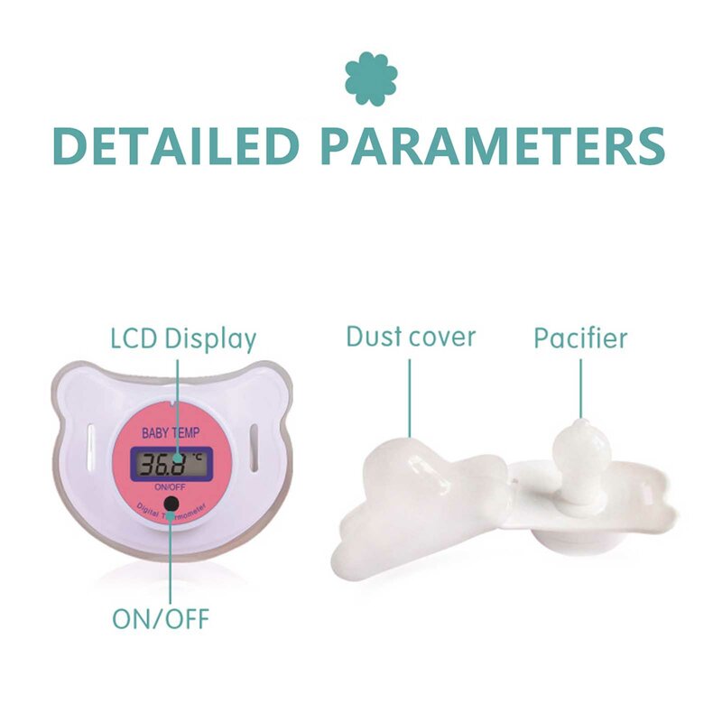 Portátil Silicone bebê chupeta termômetro, Material seguro, Comfort Check, Adequado para medição da temperatura bucal