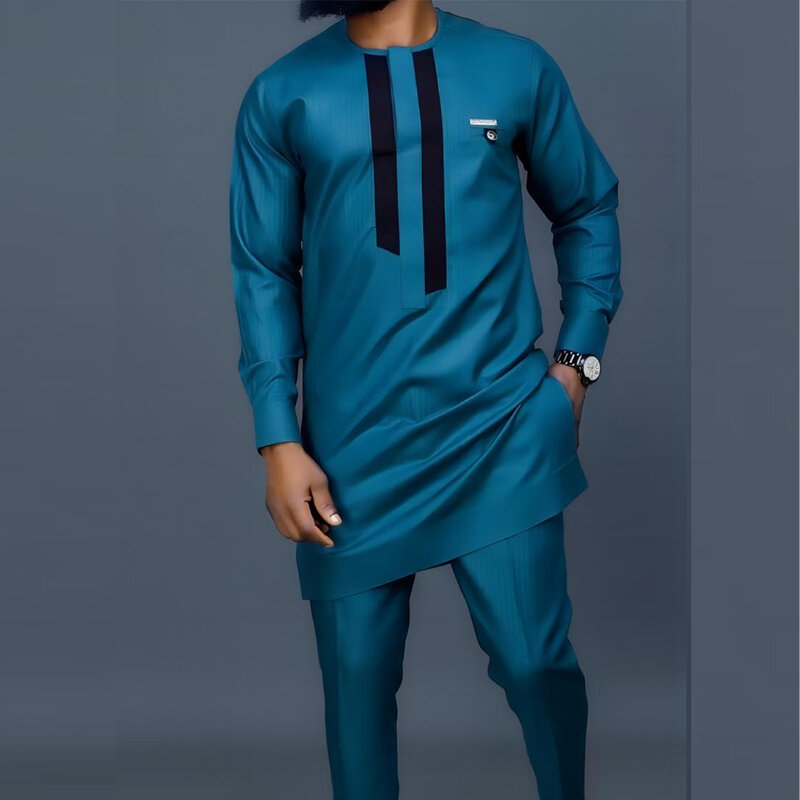 New Classic Men's 2-piece Suit, Suit Pants, Jacket, T-shirt, Solid Color, Long Sleeved Holiday Wedding, African Ethnic Clothing