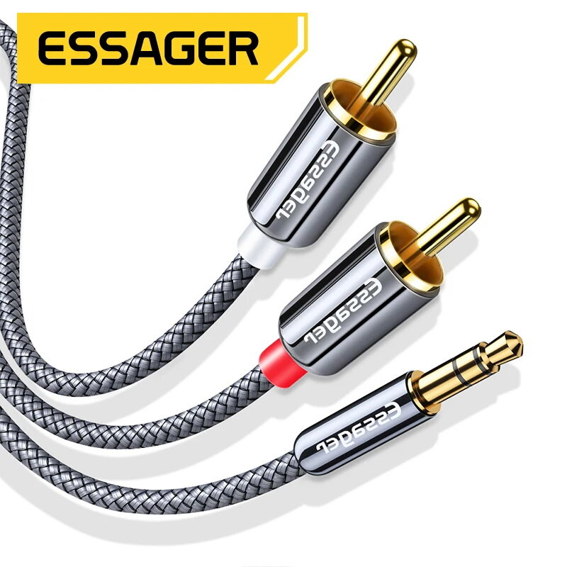 Essager kabel RCA gniazdo 3.5mm do 2 RCA Aux Audio kabel 3.5mm do 2RCA męski Adapter Splitter do TV, pudełko apple głośnik telewizora przewód zasilający