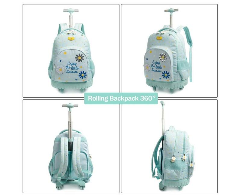 Jasmines tar Roll rucksack 18 Zoll fahrbarer Kinder rucksack mit Lunch-Tasche Schul wagen taschen für Mädchen Roll gepäck taschen