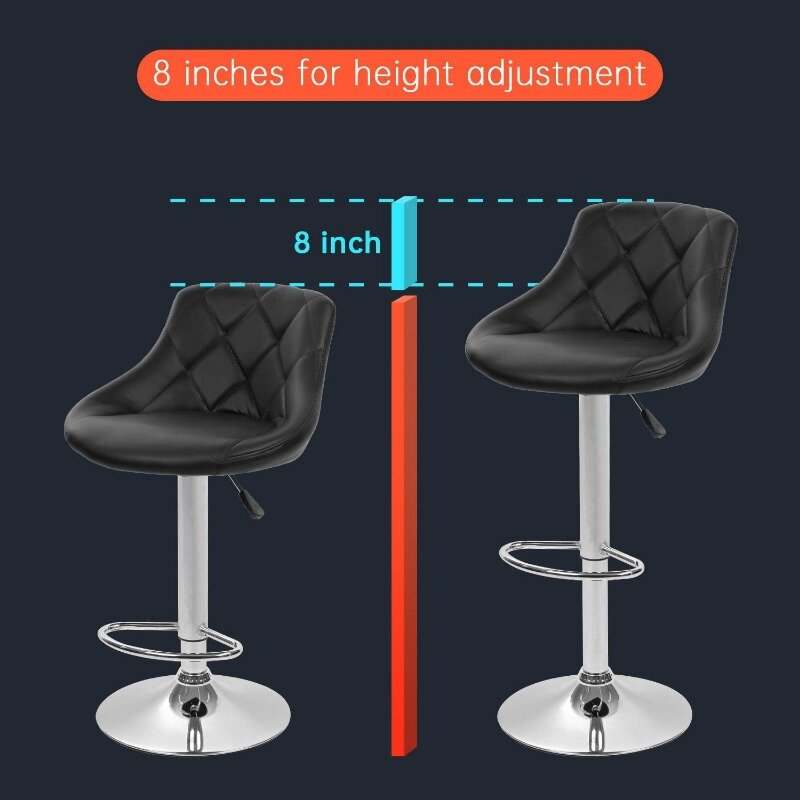 Stołki barowe zestaw 2, stołki barowe z regulowaną wysokością krzesła barowe z tylna obudowa z PU skórzanym drążkiem obrotowym