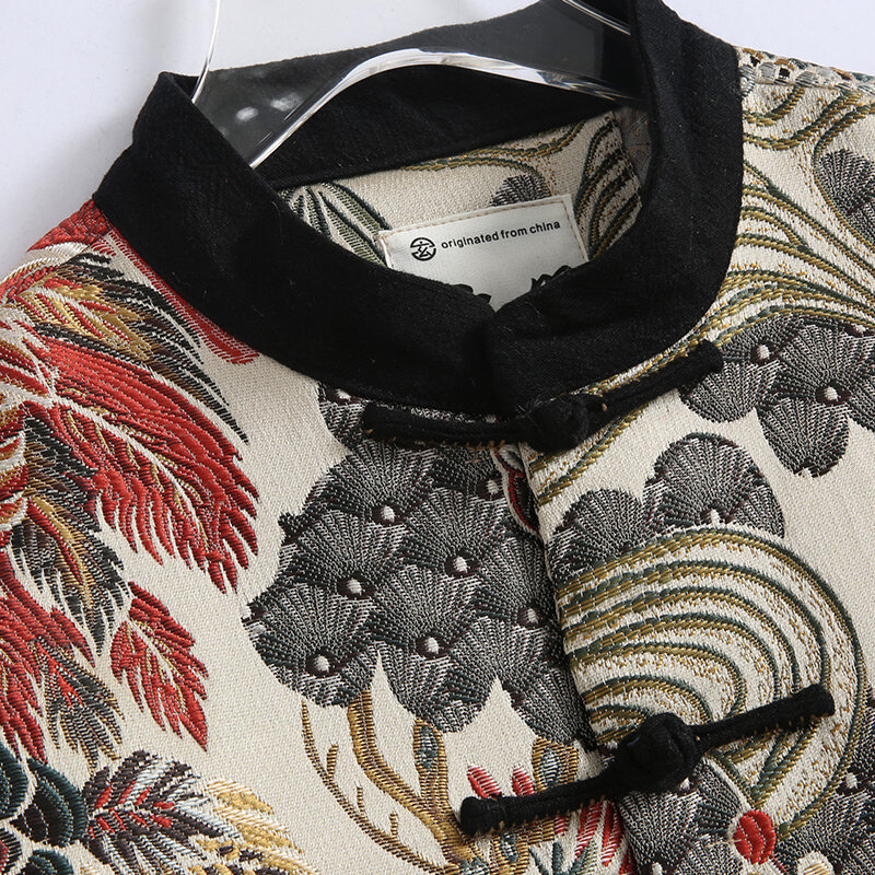 Kurtka strój Tang w stylu chińskim męska haftowana porcelanowo-szykowna ręcznie robiona kurtka strój Tang w stylu chińskim