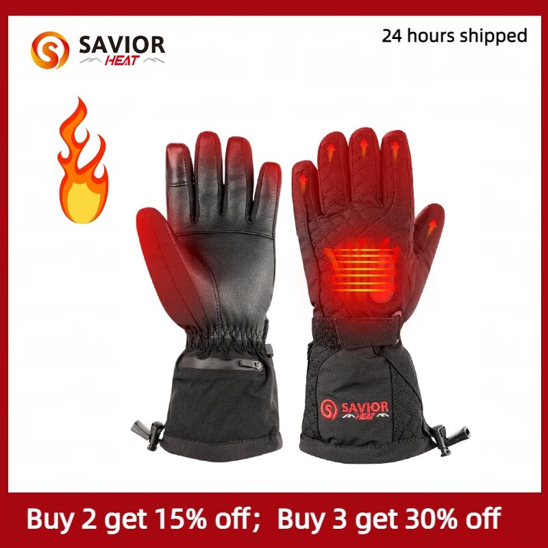 Savior-guantes calefactables recargables para hombres y mujeres, guante de esquí eléctrico con batería, pantalla táctil, ciclismo, pesca, Invierno