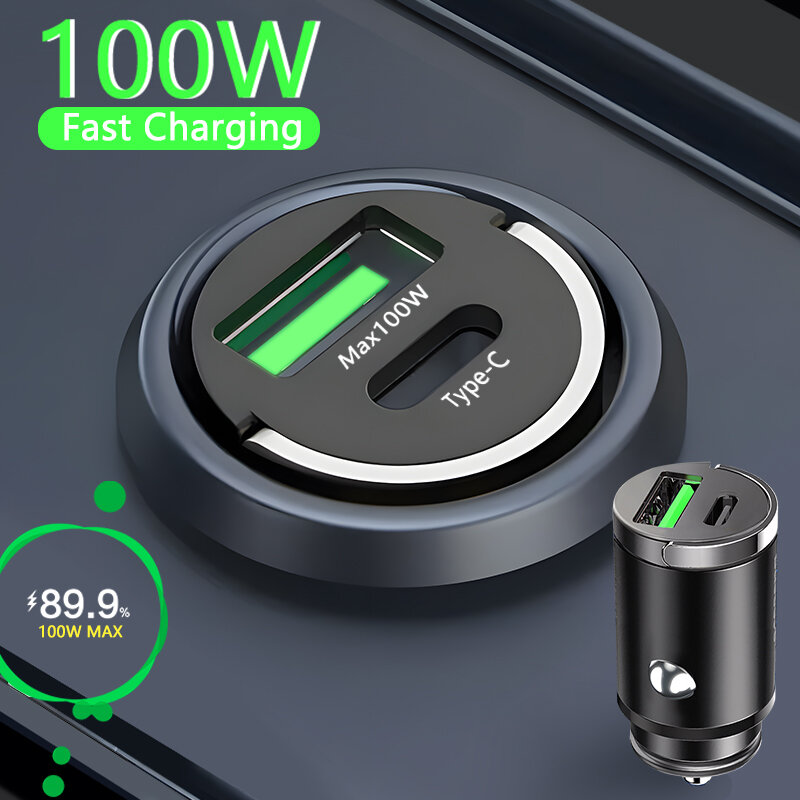 100W USB Car Charger Mini Fast Charging Dual Ports Phone Charger Type C QC3.0 PD Car Chargers for IPhone Xiaomi Huawei Samsung