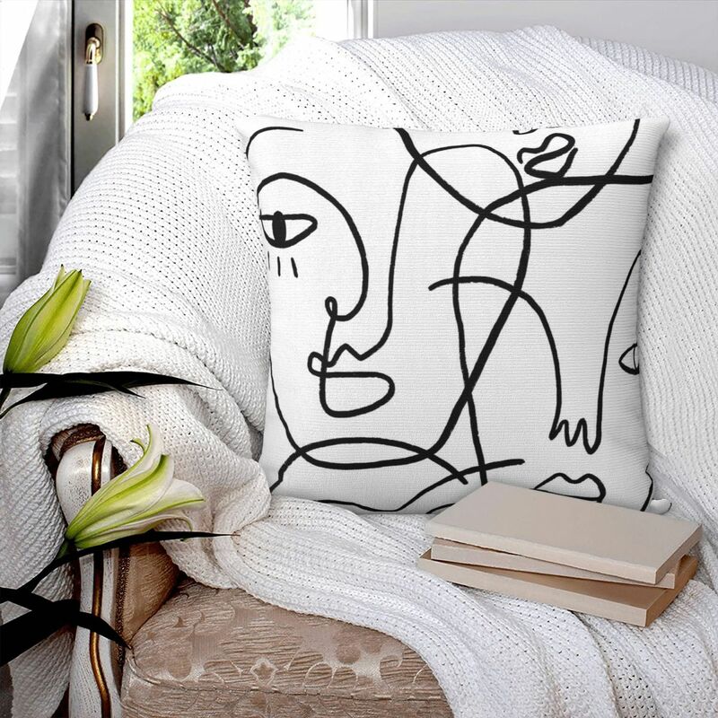 Funda de almohada cuadrada con caras abstractas, decoración de cojín de poliéster, cómoda, para sofá del hogar