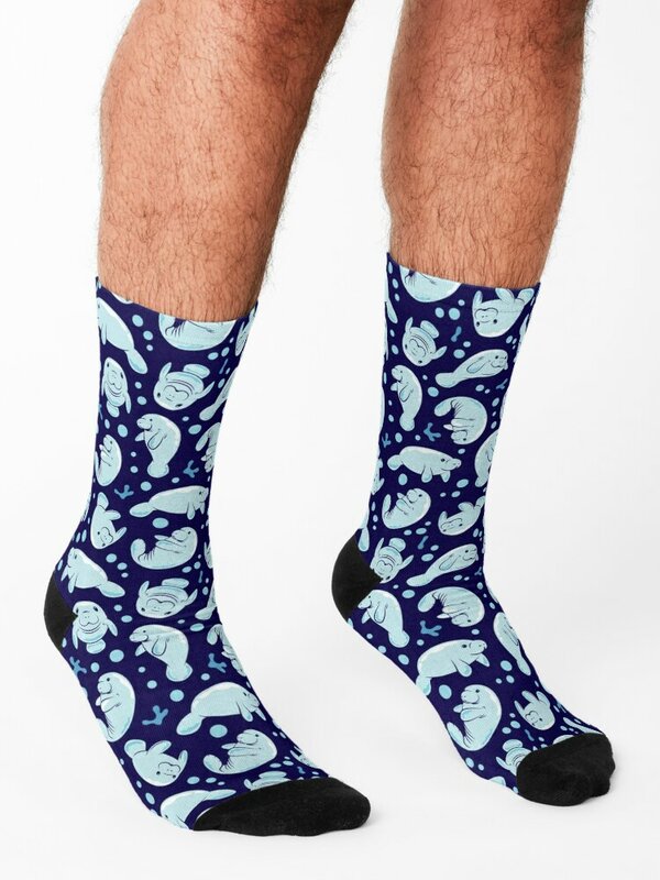 Cute Manatee Pattern - Blue Underwater Pattern Socks essential christmas stocking soccer calzini antiscivolo calzini per donna uomo