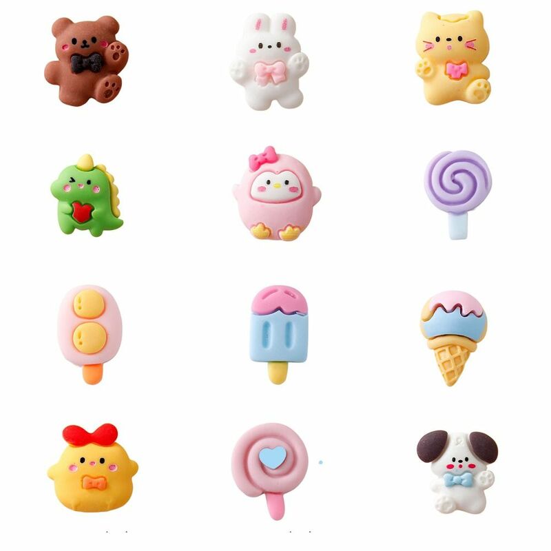 10PCS Ice cream Animal Resin Flatback Lollipop 3D Animal Cartoon Flat Back Resin Cartoon Decorations Kawaii Resin Charms