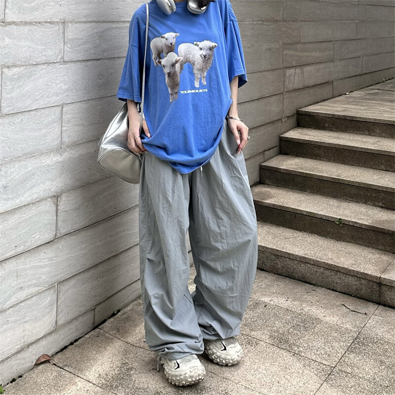 Men's Harajuku Loose Solid Color American-Style Hip-hop Street Overalls Oversized Cargo Pant Casual Pants Pants Streetwear A176