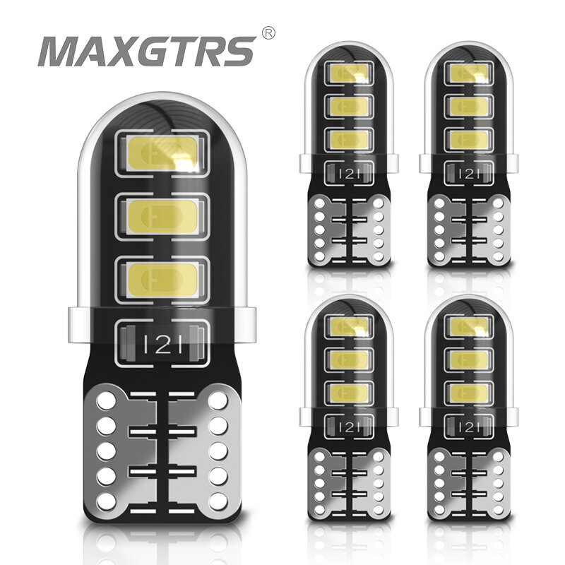 Bombilla LED de silicona para coche, bombilla de luz de cuña lateral, color blanco, azul hielo, amarillo, blanco cálido, T10 194 W5W 2835, 5 unidades