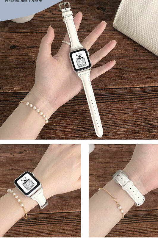 Кожаный ремешок для apple watch band 44 мм 40 мм 41 мм 38 мм 45 мм, тонкие браслеты для iwatch series 8 ultra 7 6 5 4 se
