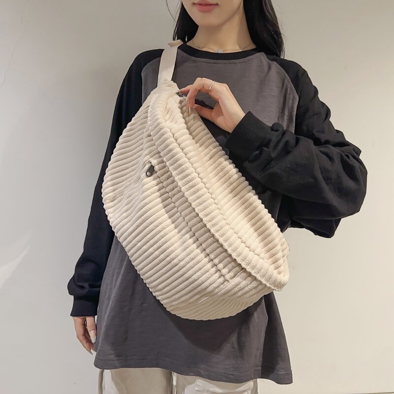 New Leisure Stripe Chest Bag Korean Edition Fashion Men And Women High Quality Soft Corduroy Travel Shopping Shoulder Chest Bag
