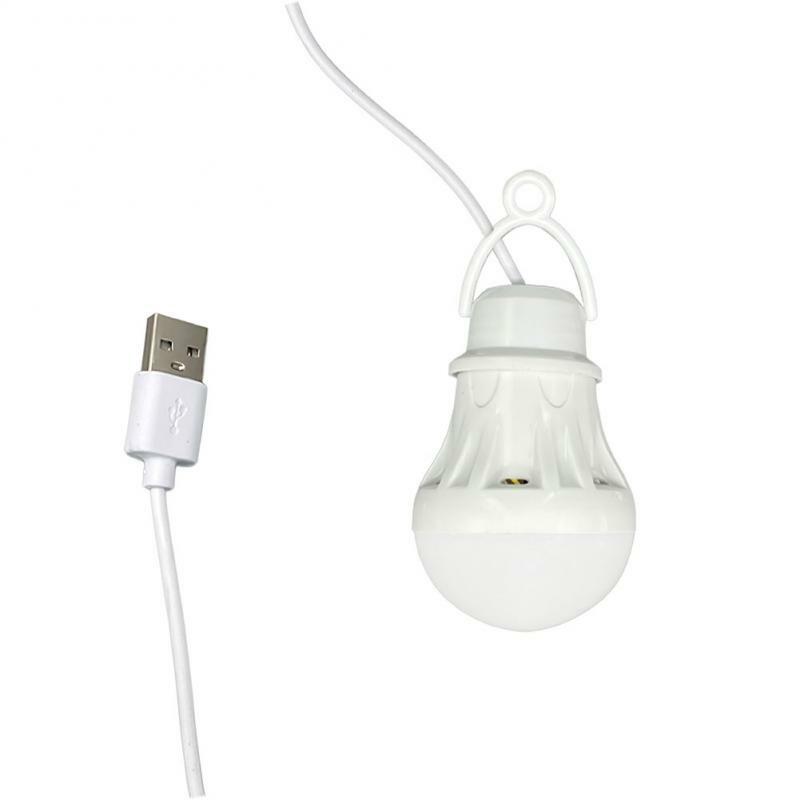 Mini USB LED Light Bulb, Luz de acampamento portátil, 5V Power, Luz de livro com botão interruptor