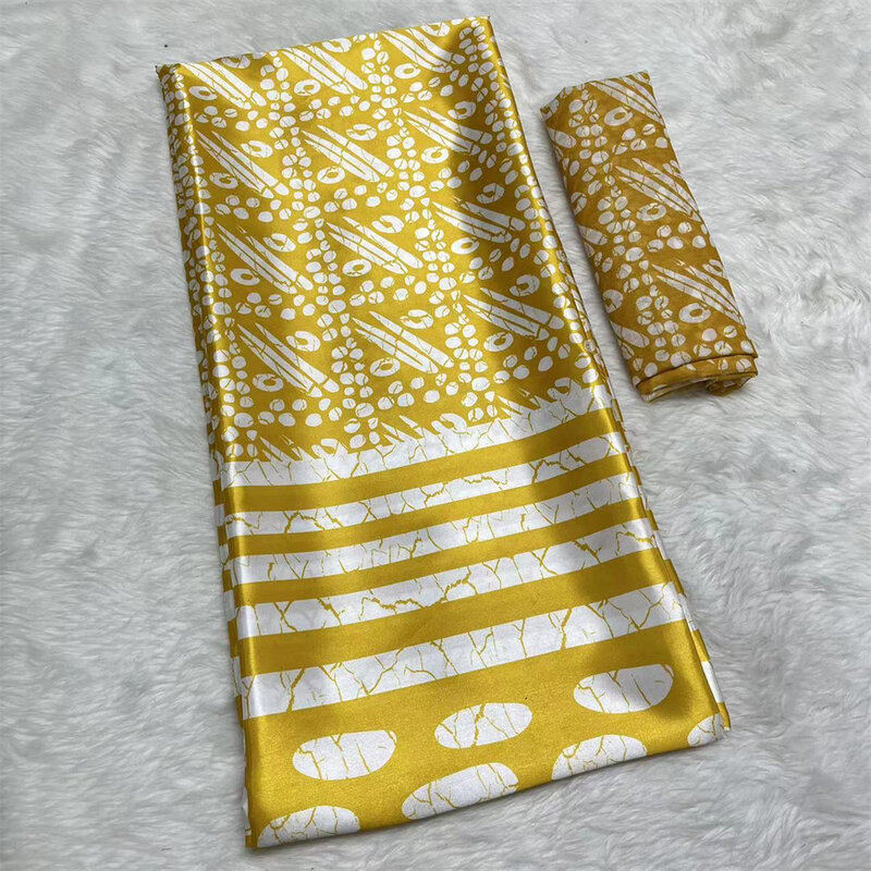 African Satin Silk Wax Soft Nigeiran Fabrics And Chiffon Tulle Fabric For Women Dress 4+2 Yards