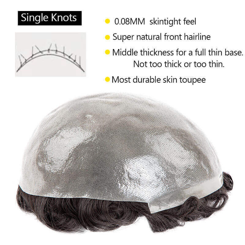 Male Hair Prosthesis 0.08mm Double Knotted Skin Durable Men's Wig Toupee Wig For Men 100% Indian Human Hair Prosthetic Hair Men