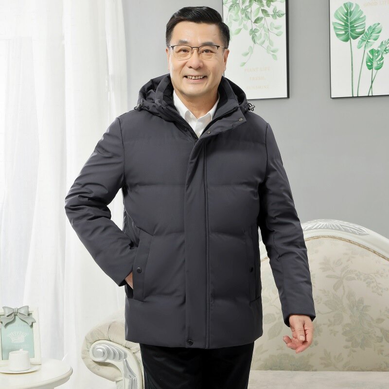 Fashion 90% White Duck Down Jackets Men Hoody Thick Warm Parkas Winter Solid Zipper Men's Down Coat Middle-aged Men Dad Outwears