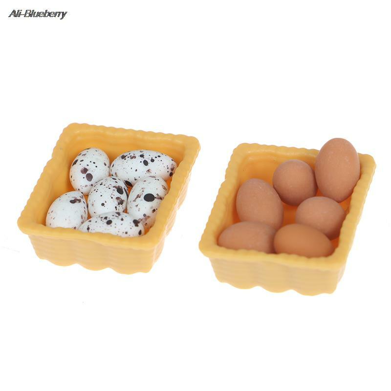Mini huevo en miniatura para casa de muñecas, 1 Juego de 1:12, con bandeja, accesorios de cocina, Juguetes