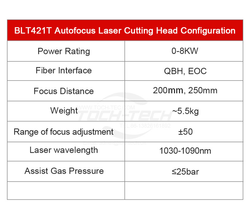 BOCI Fiber Laser Cutting Head BLT421T Auto Focusing Cutting Head 0-8kw QBH for Laser Cutting