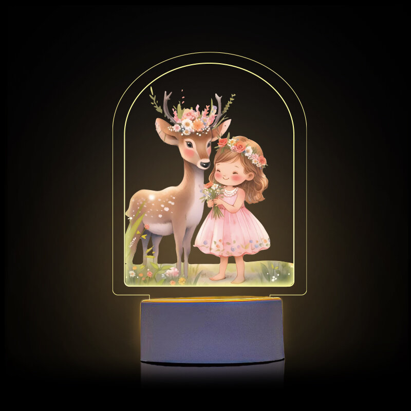 맞춤형 맞춤형 3D 야간 LED 장식 선물 사슴 아크릴 LED 야간 조명, 아기 침실 선물