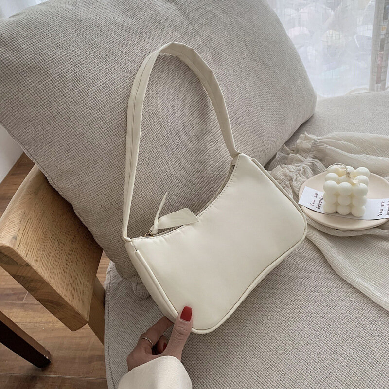 New PU Leather Women's Handbags Solid color Underarm Bag Fashion Armpit Shoulder Bag Simple Design Girls Small Shoulder Bags