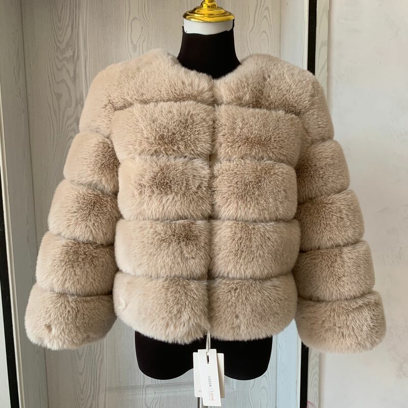 Casaco de pele de raposa falsa para mulheres, jaqueta fofa, casacos peludos curtos, alta qualidade, super quente, outono, inverno, moda, 7XL