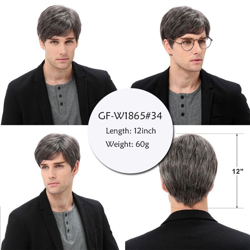 European and American men's chemical fiber wigs, men's wigs, fashionable slanted bangs, fluffy wigs for short hair