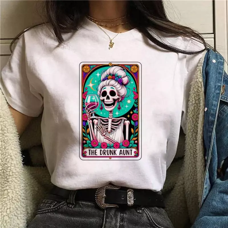 Camiseta con estampado de acuarela de The Drunk Aunt para mujer, ropa de manga corta con cuello redondo, versátil, a la moda