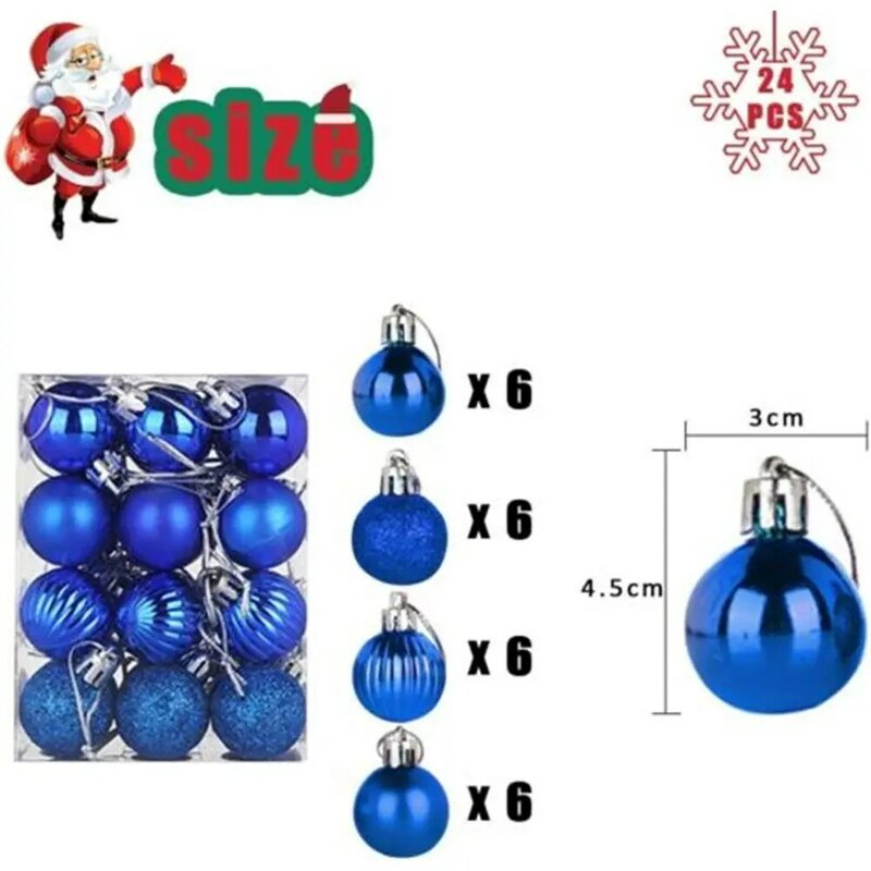 24 Pcs 3cm Glittery Christmas Decor Baubles Tree Balls Xmas Party Wedding Ornament Christmas Tree Hanging Balls Pendant Decor
