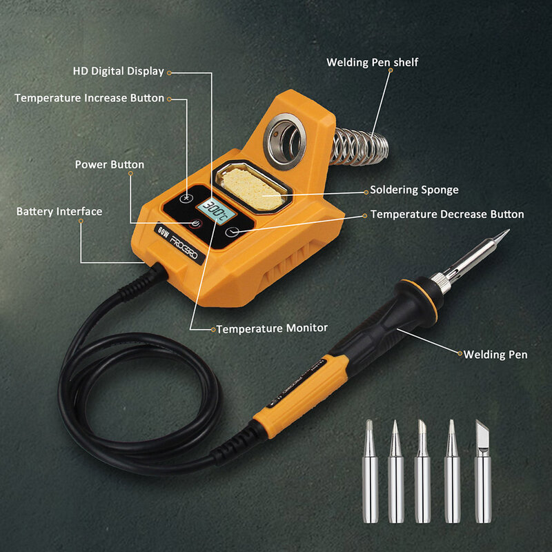 Wireless Charging Soldering Iron 100-500℃ 20V Max Battery Adjustable Temperature Battery Soldering Iron Portable