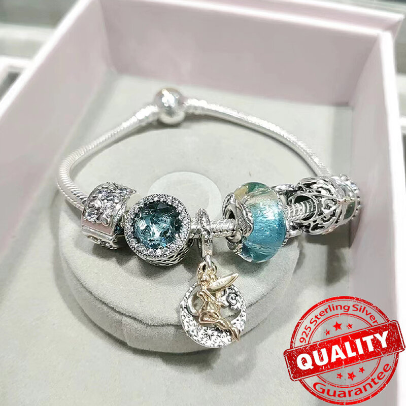 Romantis S925 perak murni multiwarna kaca Murano & jimat bulu melengkung Fit saat gelang DIY kalung manik-manik perhiasan