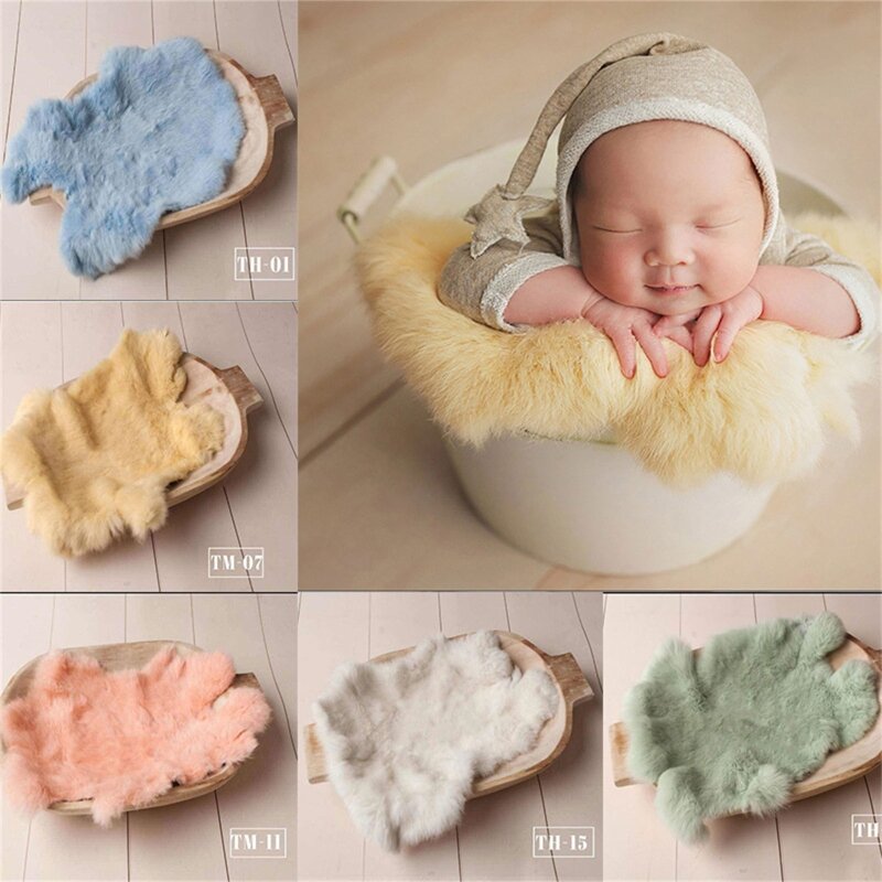 Manta piel conejo para fotografía bebé, cesta relleno para recién nacido, fondo alfombra, cojín fondo para