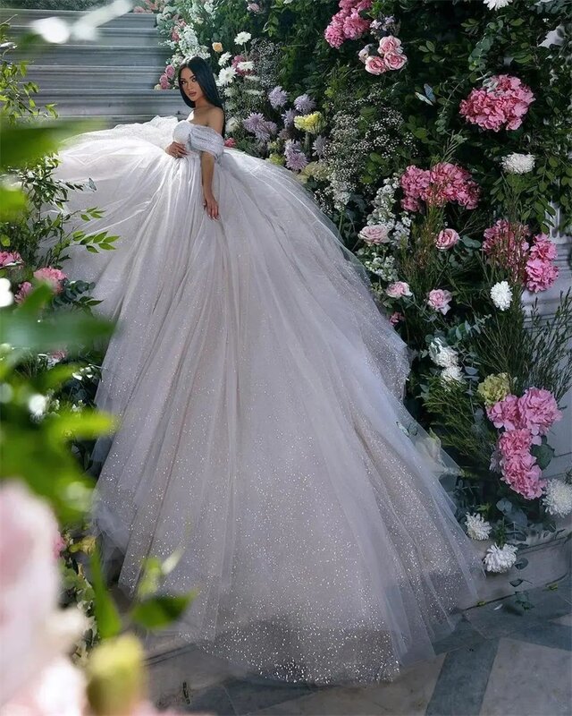 Дизайнерское бальное платье, свадебное платье с блестками, роскошное свадебное платье с блестками, индивидуальный пошив, на шнуровке, на спине, бальное платье