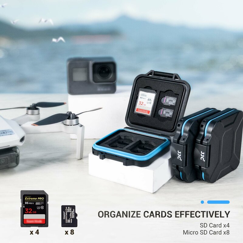 JJC-Waterproof Memory Card Storage Box, titular do cartão de memória, Micro SD Case, Shockproof EVA Foam Pad, Hard Shell Microsd