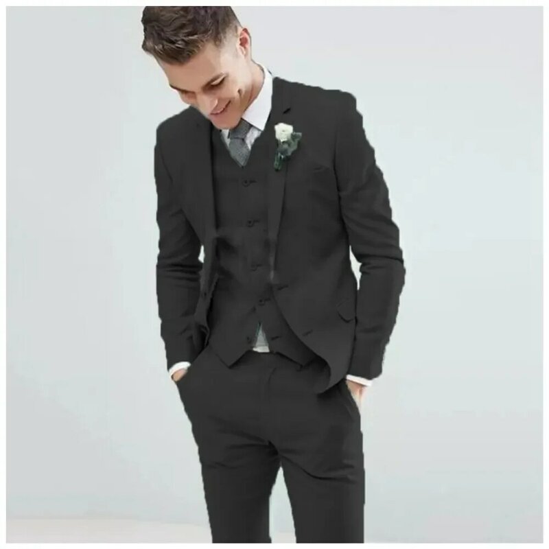 Notch Lapel Men Suits 3 Pcs Fashion Costume Homme Groom Wedding Prom Terno Masculino Slim Fit Blazer Tailored Jacket+Pant+Vest