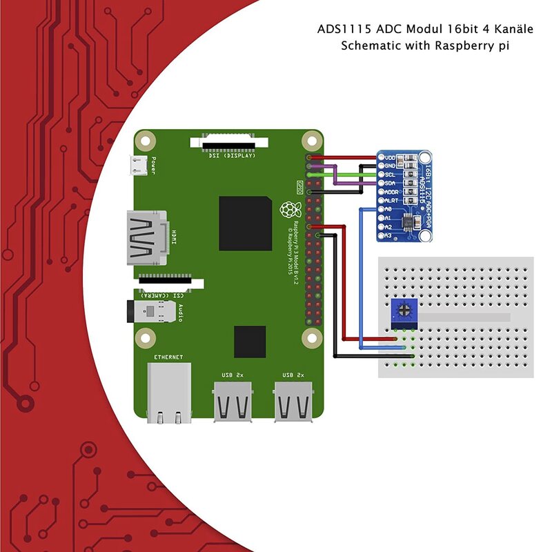 Módulo ADS1115 ADC de 4 canales para Arduino y Raspberry Pi, 3 unidades