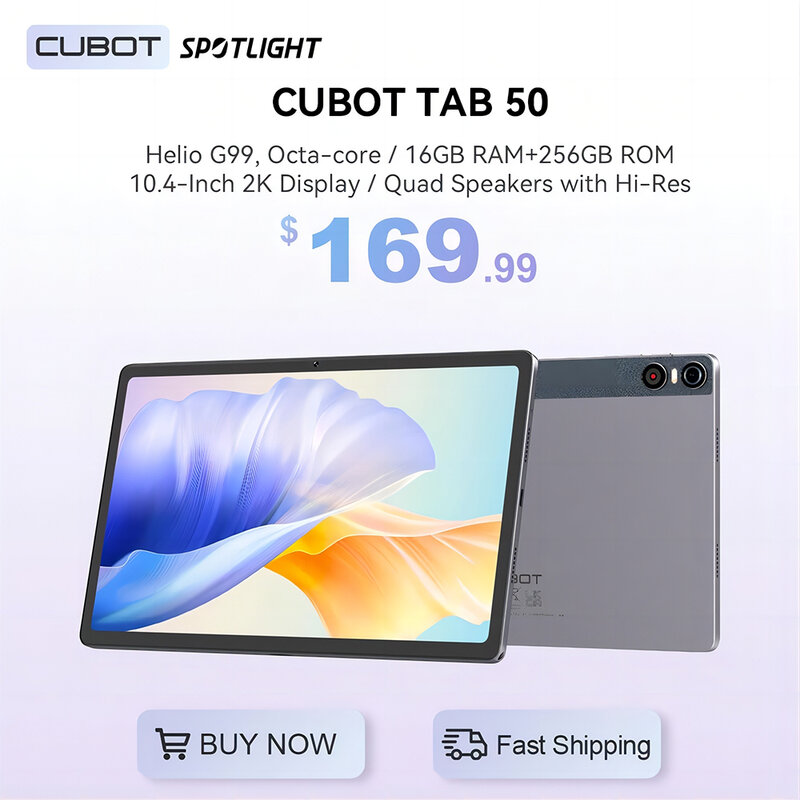 Cubot TAB 50, tablet Android 13, Helio G99, Octa-core, 16 GB di RAM (8 GB + 8 GB estesi), 256 GB di ROM, display 2K da 10,4 pollici, batteria da 7500 mAh, 4G, WIFI, GPS, OTG, Bluetooth, fotocamera da 13 MP, tablet 2024