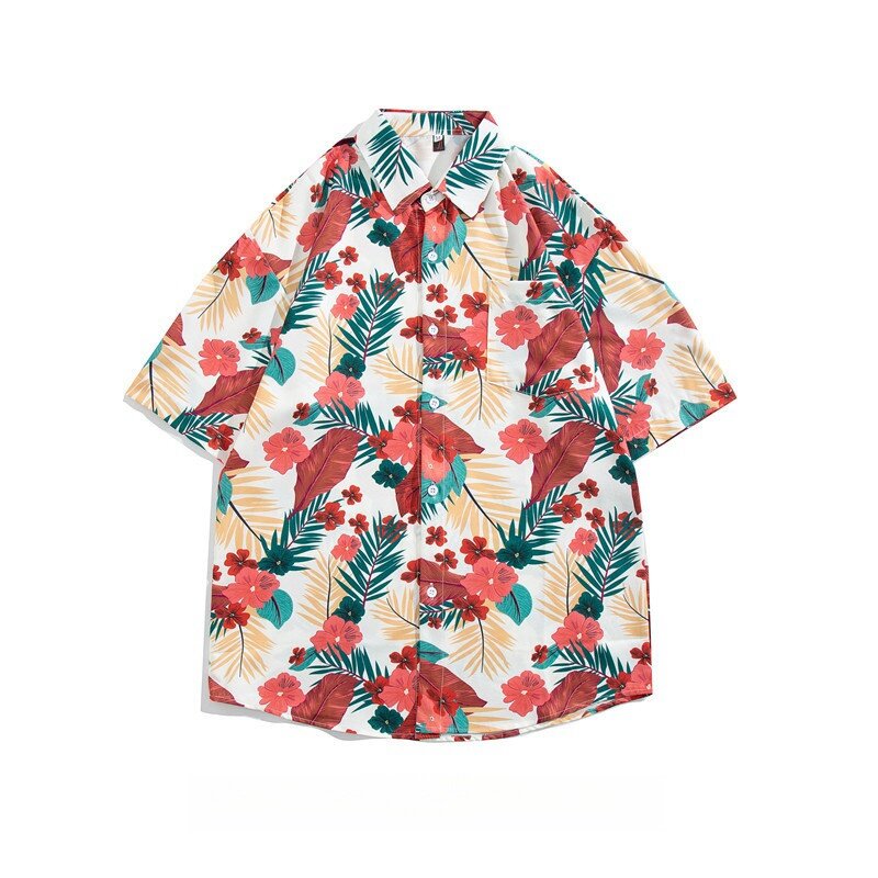 Camisa floral de manga curta masculina, camisa retrô havaiana para praia, encaixe solto, blusa casual bonito, moda férias à beira-mar, verão