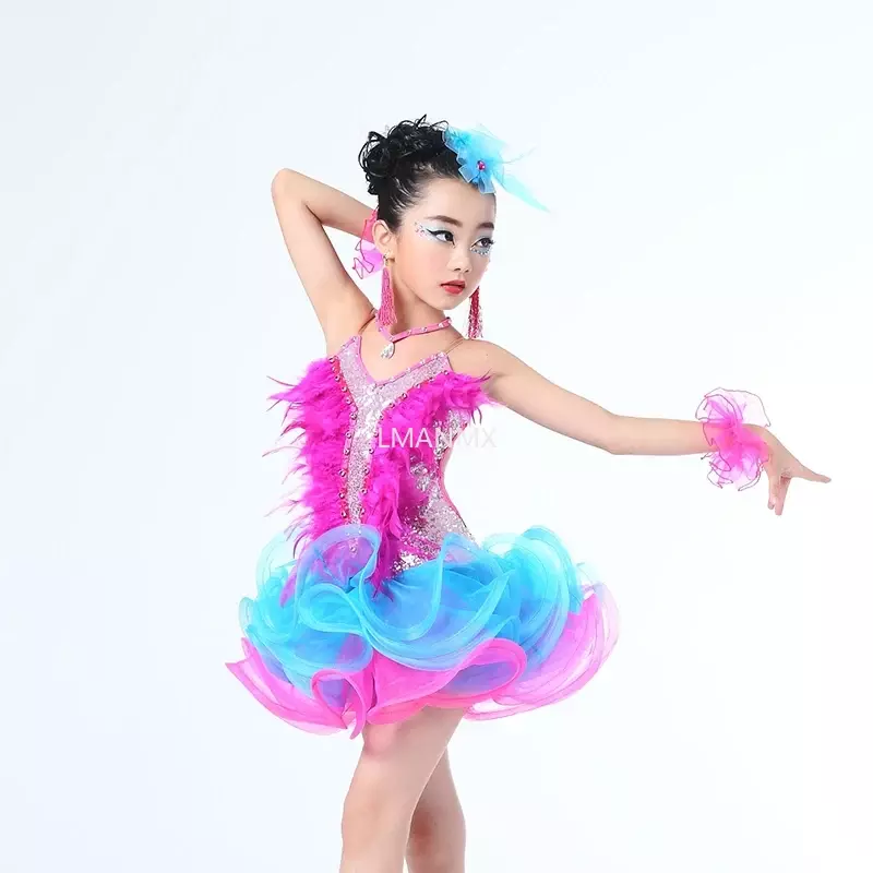 Vestido de baile latino profesional para niños y niñas, traje de competición de baile de salón con lentejuelas y flecos, novedad
