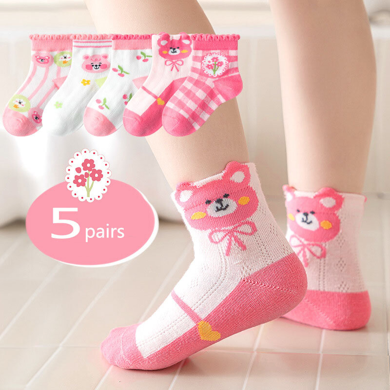 5 Pairs/Lot Children Cotton Socks Girl Boy Baby Teen Kids Cute Cartoon Fashion Soft Mesh For Summer 1-12 Years New Student Socks