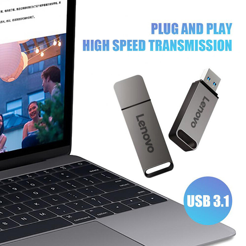 Lenovo-High Speed Metal Flash Drives, USB 3.1, Pendrive, Unidade USB, Memória SSD portátil, Disco Flash, Adaptador Tipo-C, 4TB, 8TB, 16TB