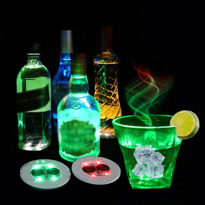 Pegatinas luminosas para botella, posavasos LED brillante con batería, almohadilla para taza de bebida, lámpara para decoración de fiesta de boda