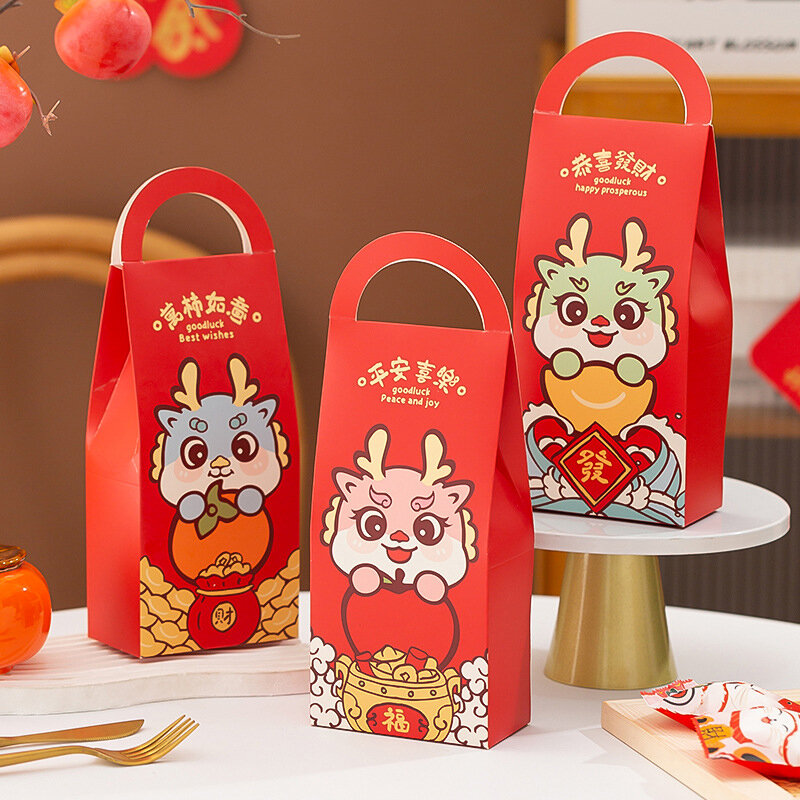 Caixas de presentes portáteis com mão Caixa de ano novo chinês Festival da primavera Sacos de doces de sobremesa