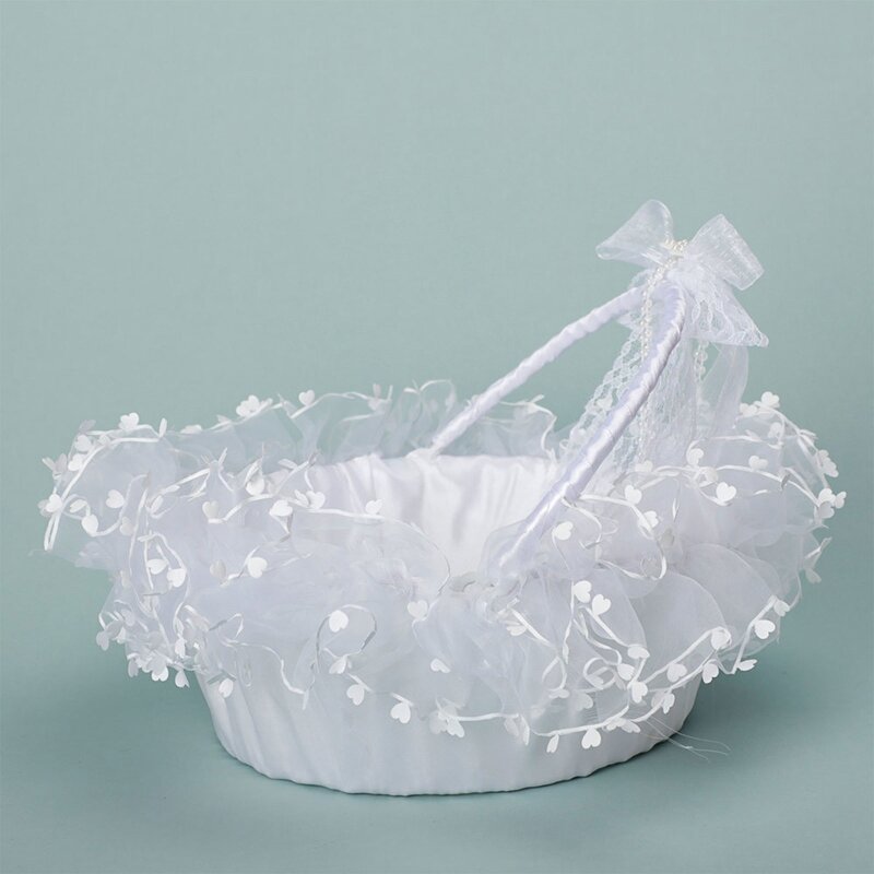Flower Girl Basket for Wedding Small Wrapped Baskets with Lace Decor