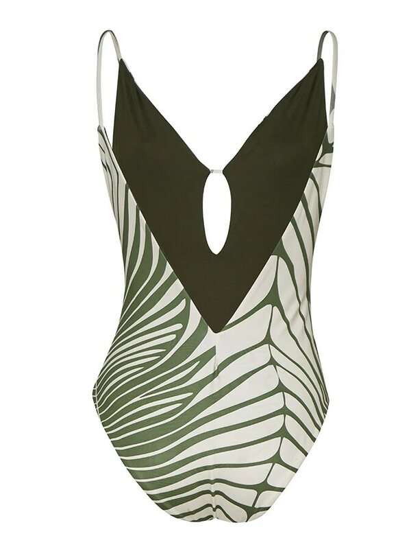 Bañador de una pieza con estampado Vintage para mujer, traje de baño de una pieza con cuello en V y diseño de Bikini a la moda, ropa de playa, 2024