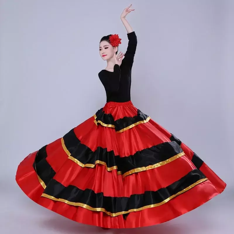 Fantasia de Dança Espanhola Feminina, Cigana Clássica, Flamenco, Saias Swing, Tourada, Performance de Barriga, 360, 540, 720