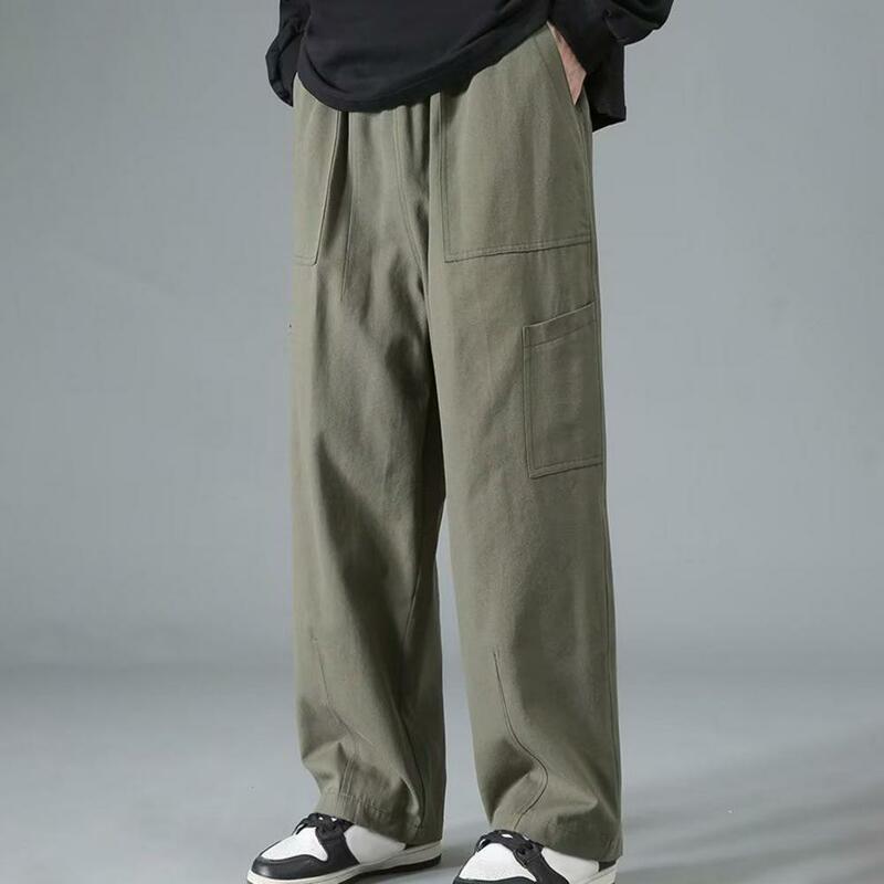 กางเกงขากว้างทรงหลวมสำหรับผู้ชายสไตล์ญี่ปุ่นเอวยางยืดมีหลายกระเป๋ากางเกงใส่ประจำวัน