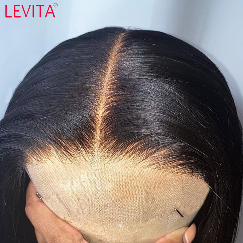 Bezklejowe proste koronkowa peruka na przód ludzkie włosy bezklejowe peruki z przednimi włosami ludzkimi dla kobiet wybielone węzły peruka z ludzkimi włosami
