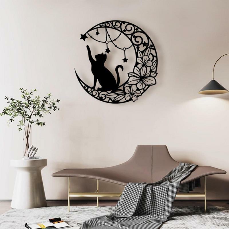 Art mural en métal de chat de lune, ornements de silhouette, tentures de fond, décoration pour la maison, la cuisine, les salles, les bureaux