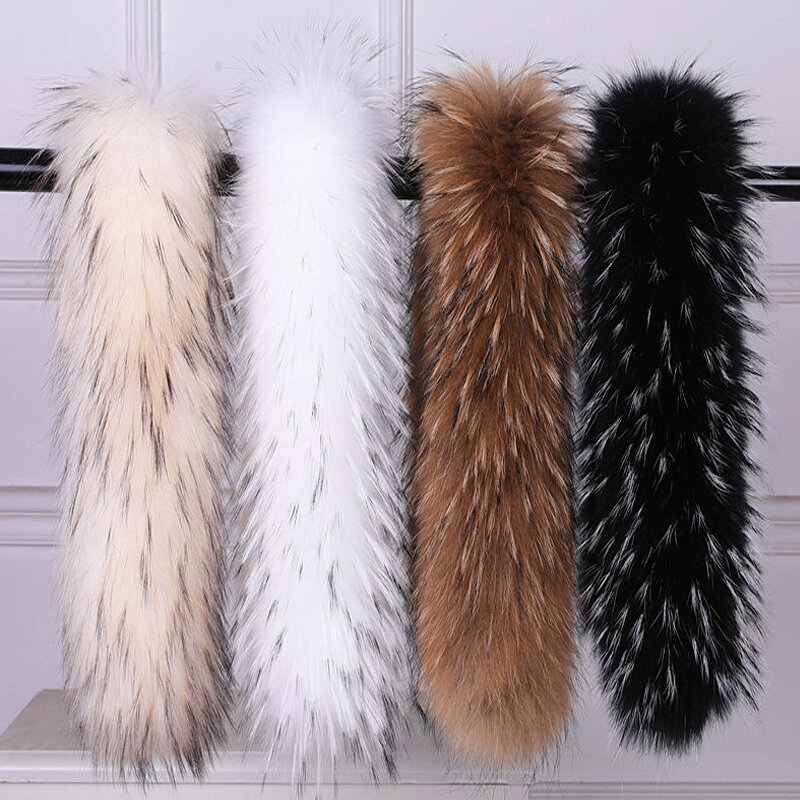 Echte Waschbär Pelz kragen Luxus warme Natur pelz Schal weibliche Winter Pelz Kapuze Dekor für Mantel Jacken echte Pelz Schals schwarz
