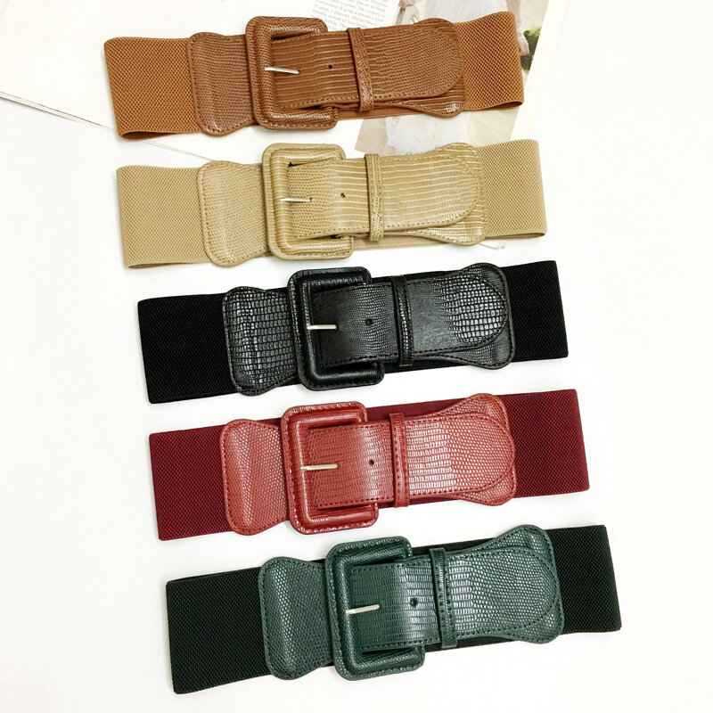 Cinturón ancho para mujer, cubierta de sellado de cintura, elástica, a la moda, color caqui, negro, cintura ligera, 65-82 Cm, 2024