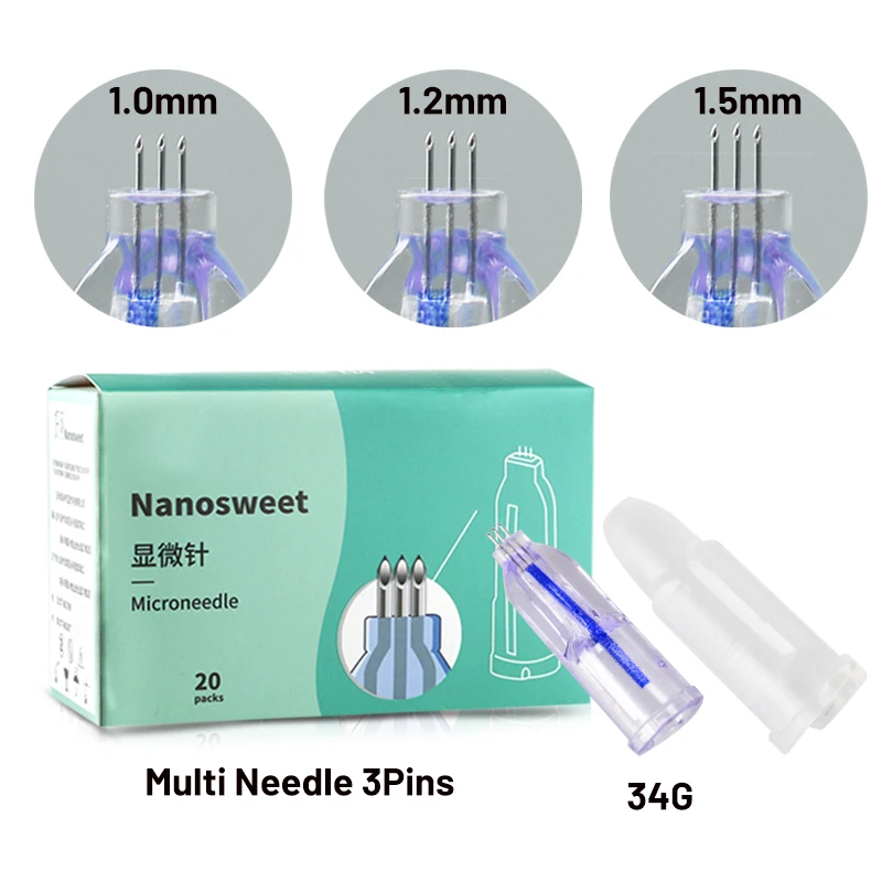 Nano Soft 34G 0.6mm 1.0mm 1.2mm 1.5mm Professional Micro Three Needles for Eyes and Neck Wrinkles